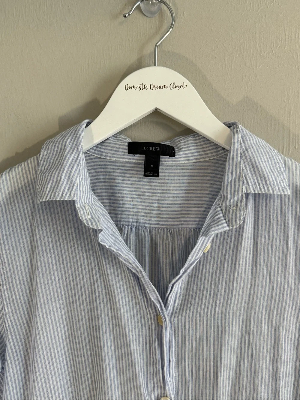 J CREW Women’s Blue White Micro Stripe Button Up Extra Long Tunic Top Size S